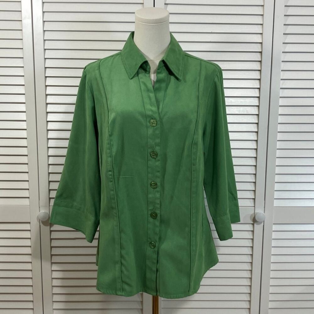 Dressbarn Retro Y2K Green Front Pintuck Stretch Blouse 14/16